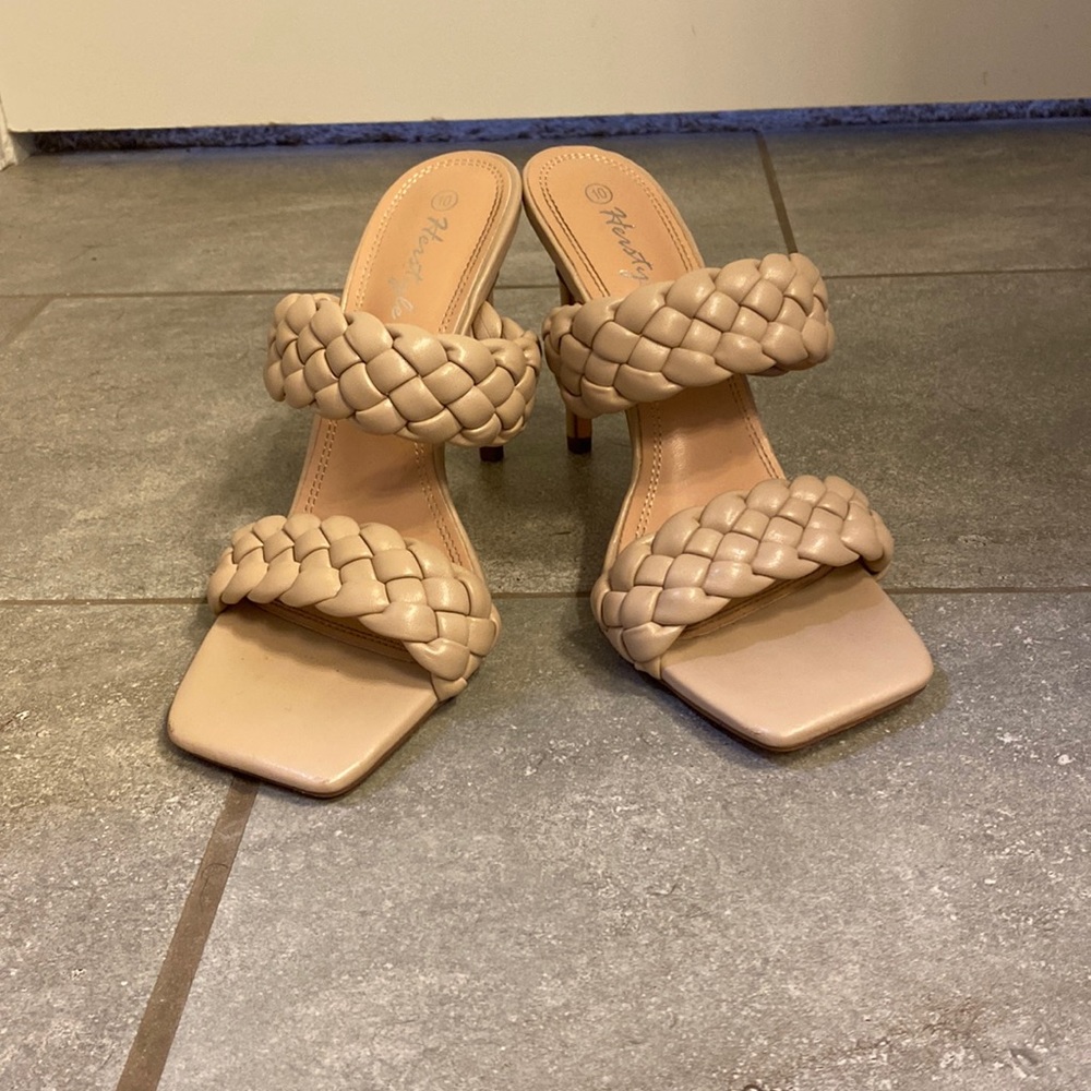Tan Braided Strap Heels